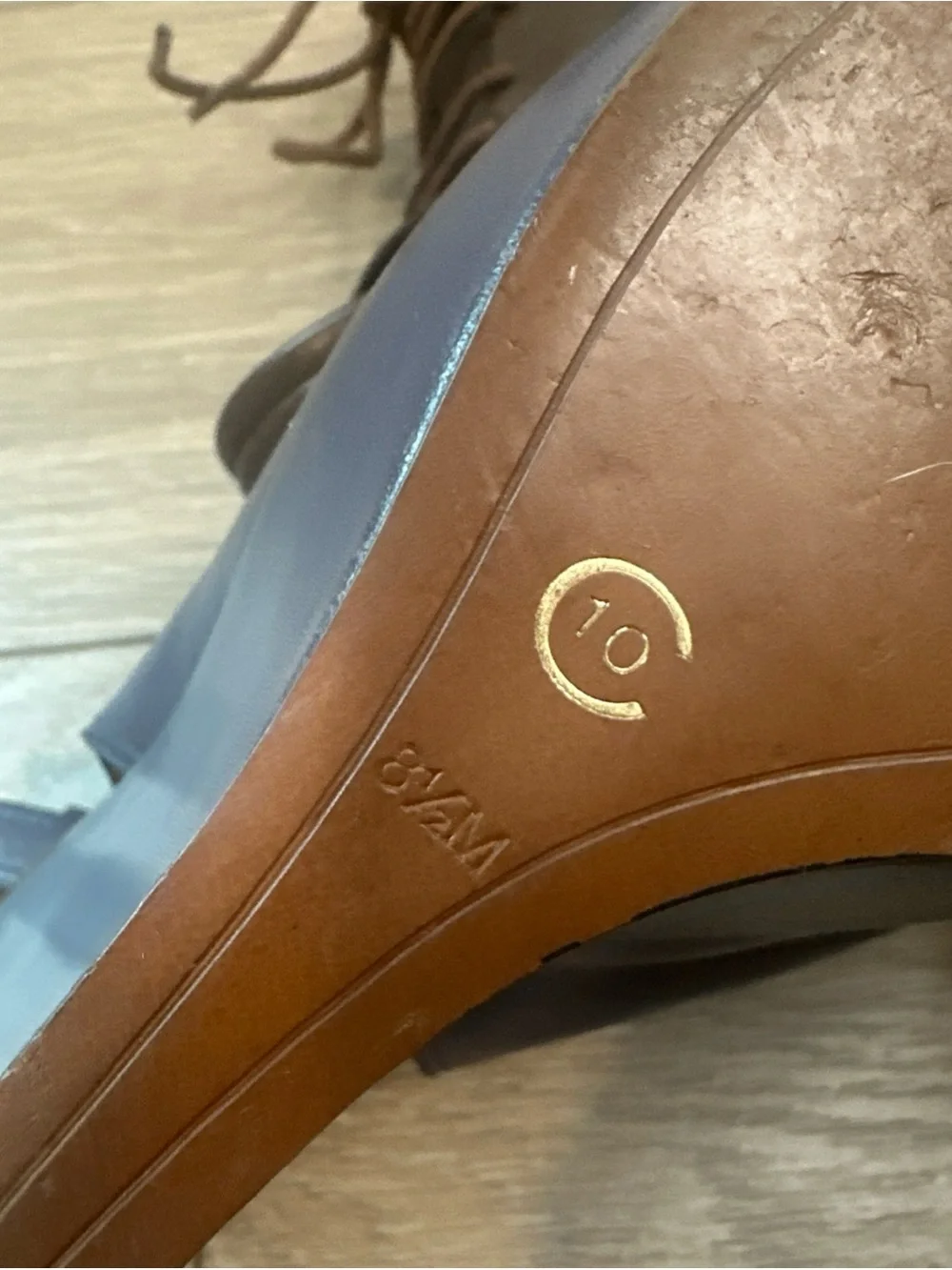 Womens 10 Crosby Derek Lam Size 8.5 Blue Brown Leather Slingback Wedge Sandals